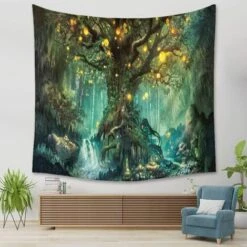 Tenture Murale Arbre De La Vie, Tapisserie Psychédélique Tapisseries Chutes D'eau Sous Arbre Ancien, Tapestry Murale De Fée Décoration Tenture Couverture Pour Chambre Salon，couleur, Une Pièce -ATMOSPHERA || VIDAXL || Safavieh Soldes 100222012 4