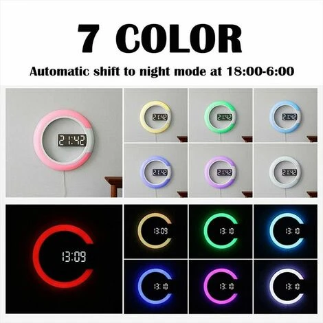 Horloge Murale à LED, Télécommande Créative, Horloge Numérique, Miroir Creux, Alarme De Température, 7 Couleurs Changeantes, Veilleuse Pour La Maison, Le Bureau,3131cm 5 Horloge Murale à LED, Télécommande Créative, Horloge Numérique, Miroir Creux, Alarme De Température, 7 Couleurs Changeantes, Veilleuse Pour La Maison, Le Bureau,3131cm – Image 3