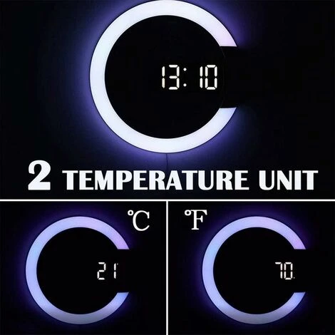Horloge Murale à LED, Télécommande Créative, Horloge Numérique, Miroir Creux, Alarme De Température, 7 Couleurs Changeantes, Veilleuse Pour La Maison, Le Bureau,3131cm 6 Horloge Murale à LED, Télécommande Créative, Horloge Numérique, Miroir Creux, Alarme De Température, 7 Couleurs Changeantes, Veilleuse Pour La Maison, Le Bureau,3131cm – Image 4