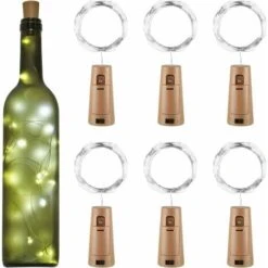 Guirlande LED Bouteille 2m 20LEDs Bouteille Lumineuse,LED Bouchon Bottle Light étanche Fil D'argent Flexible Décoration Pour Partie,Mariage (Blanc Froid)
