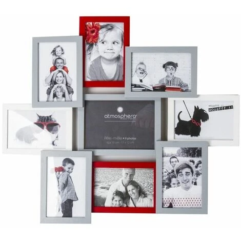 ATMOSPHERA Cadre Photo Pêle-mêle Pour 9 Photos - 58.5 X 2.5 X 50.5 Cm - Rouge Et Gris - Livraison Gratuite 3 ATMOSPHERA Cadre Photo Pêle-mêle Pour 9 Photos - 58.5 X 2.5 X 50.5 Cm - Rouge Et Gris - Livraison Gratuite
