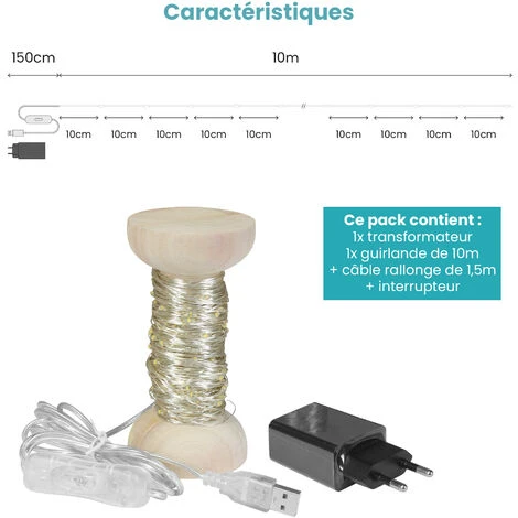 Guirlande Led Argent 10M - Bobine 10M Guirlande Lumineuse Led - Guirlande Leds Pour Deco Chambre, Déco De Noël, Ambiance Poétique Et Romantique 4 Guirlande Led Argent 10M - Bobine 10M Guirlande Lumineuse Led - Guirlande Leds Pour Deco Chambre, Déco De Noël, Ambiance Poétique Et Romantique – Image 2