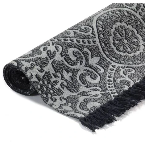 Tapis Kilim Coton 120 X 180 Cm Avec Motif Gris VidaXL 4 Tapis Kilim Coton 120 X 180 Cm Avec Motif Gris VidaXL – Image 2