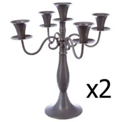 Lot De 2 Bougeoirs En Métal Gris De 5 Têtes, H36 X D30 Cm -PEGANE-