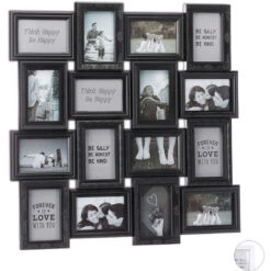 Relaxdays Cadre Photos Pêle-mêle 16 Photos Galerie Mur Cadre Mural 9x13 Collage Vertical Horizontal Hxl 70x70 Cm, Noir