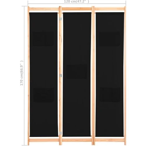 Cloison De Séparation 3 Panneaux Noir 120x170x4 Cm Tissu VidaXL 5 Cloison De Séparation 3 Panneaux Noir 120x170x4 Cm Tissu VidaXL – Image 3