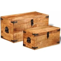 Coffre De Rangement 2 Pcs Bois Massif De Manguier VidaXL -ATMOSPHERA || VIDAXL || Safavieh Soldes 1487944 5