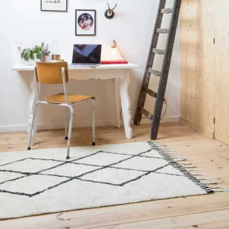 Tapis Style Berbère Avec Franges - Tribal - Blanc Cassé - 80 X 150 Cm 4 Tapis Style Berbère Avec Franges - Tribal - Blanc Cassé - 80 X 150 Cm – Image 2