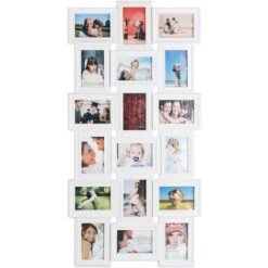 Relaxdays Cadre Photos Pêle-mêle, 18 Photos, Galerie, Cadre Mural, 10x15, Portrait Paysage, HxL104x54 Cm, Blanc