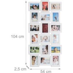 Relaxdays Cadre Photos Pêle-mêle, 18 Photos, Galerie, Cadre Mural, 10x15, Portrait Paysage, HxL104x54 Cm, Blanc -ATMOSPHERA || VIDAXL || Safavieh Soldes 15584743 4