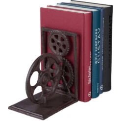 Relaxdays Serre-livres, Presse-livres En Fonte, Range-livres Décoration Vintage, Pellicule, HxlxP: 16x13x10 Cm, Brun