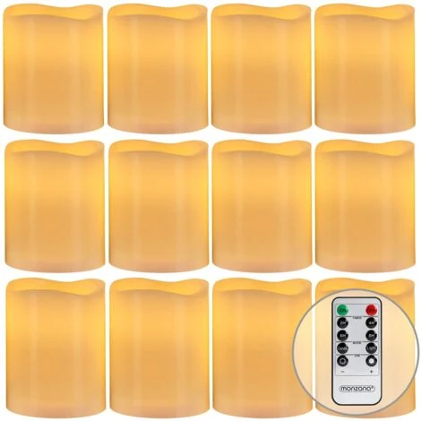 Monzana - Lot De 12 Bougies LED En Cire Avec Télécommande Et Piles Incluses - Lumières LED Vacillante / Fixe - Bougie, Chandelle 3 Monzana - Lot De 12 Bougies LED En Cire Avec Télécommande Et Piles Incluses - Lumières LED Vacillante / Fixe - Bougie, Chandelle