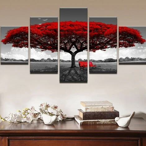 5 Pcs / Ensemble Moderne Toile Peinture Decor Rouge Arbre Art Toile Peinture à L'Huile Image Imprimer Sans Cadre 3 5 Pcs / Ensemble Moderne Toile Peinture Decor Rouge Arbre Art Toile Peinture à L'Huile Image Imprimer Sans Cadre