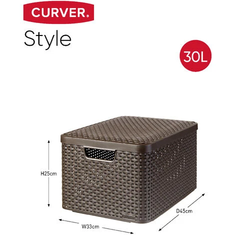 CURVER Lot De 3 Boîtes Avec Couvercle - 3 Caisses (6L+18L+30L) Avec Un Design Rotin Tressé Pour Salle De Bain, Chambre, Bureau - Poignées Ergonomiques - Marron Foncé 6 CURVER Lot De 3 Boîtes Avec Couvercle - 3 Caisses (6L+18L+30L) Avec Un Design Rotin Tressé Pour Salle De Bain, Chambre, Bureau - Poignées Ergonomiques - Marron Foncé – Image 4