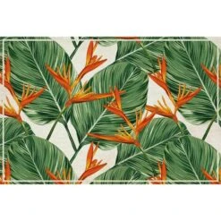 Tapis Décoration Vinyle Tarkett 80x120 Pour Salon Chambre Bureau - Style Tropical Motif Fleurs Vert Et Orange -ATMOSPHERA || VIDAXL || Safavieh Soldes 19760962 2