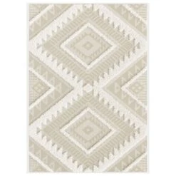 Tapis En Relief Géométrique - Salvador - Losanges écru Et Beige Naturel - 80 X 150 Cm