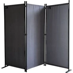 Paravent 170 X 165 Cm Séparateur De Tissu Jardin En 3 Parties Pliable Balcon Écran De Confidentialité Partition Gris