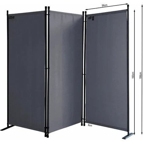 Paravent 170 X 165 Cm Séparateur De Tissu Jardin En 3 Parties Pliable Balcon Écran De Confidentialité Partition Gris 5 Paravent 170 X 165 Cm Séparateur De Tissu Jardin En 3 Parties Pliable Balcon Écran De Confidentialité Partition Gris – Image 3