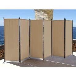 Paravent 340 X 165 Cm Séparateur De Tissu Jardin En 6 Parties Pliable Balcon Écran De Confidentialité Partition Beige