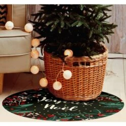 Tapis Décoration De Fêtes - Tapis En Vinyle Tarkett - Diamètre 90 - Motif Joyeux Noël Vert