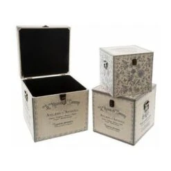 ATMOSPHERA Lot De Malles Carrés En Bois - Tailles Différentes - Hiver - Beige - Livraison Gratuite