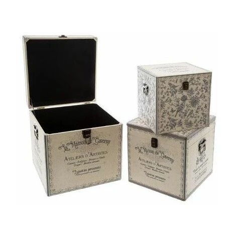 ATMOSPHERA Lot De Malles Carrés En Bois - Tailles Différentes - Hiver - Beige - Livraison Gratuite 3 ATMOSPHERA Lot De Malles Carrés En Bois - Tailles Différentes - Hiver - Beige - Livraison Gratuite