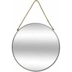 ATMOSPHERA Miroir Rond En Fer Avec Corde En Jute - D 55 Cm - Gris - Livraison Gratuite