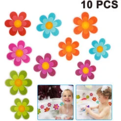 10 Pièces Autocollants De Baignoire Antidérapants Autocollants Adhésifs Avec Des Couleurs Vives, Des Marches De Bain Daisy Et Des Appliques Antidérapantes Pour Baignoire, Escaliers, Salle De Douche Et