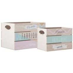 ATMOSPHERA Lot De 2 Cagettes Bois Imprimées