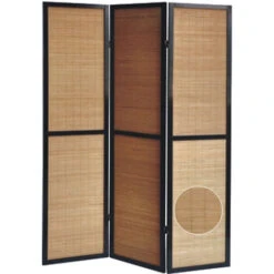 Paravent En Bois Noir Et Bambou De 3 Pans -PEGANE-