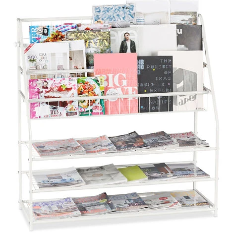 Relaxdays Porte-magazines, XL, HLP: 96 X 97 X 37 Cm, Porte-revues En Métal, à Poser Au Sol, Salon, Entrée, Blanc 3 Relaxdays Porte-magazines, XL, HLP: 96 X 97 X 37 Cm, Porte-revues En Métal, à Poser Au Sol, Salon, Entrée, Blanc