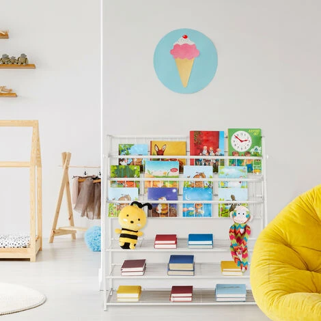 Relaxdays Porte-magazines, XL, HLP: 96 X 97 X 37 Cm, Porte-revues En Métal, à Poser Au Sol, Salon, Entrée, Blanc 4 Relaxdays Porte-magazines, XL, HLP: 96 X 97 X 37 Cm, Porte-revues En Métal, à Poser Au Sol, Salon, Entrée, Blanc – Image 2