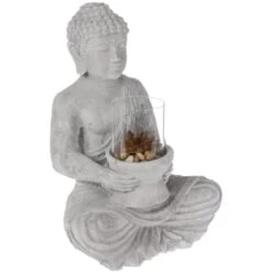 ATMOSPHERA Photophore En Ciment Bouddha Assis 40cm Gris