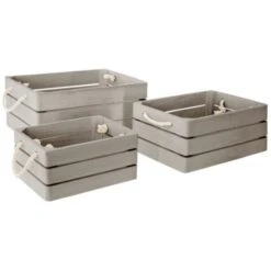 ATMOSPHERA Lot De 3 Caisses En Bois Cagette 35cm Gris