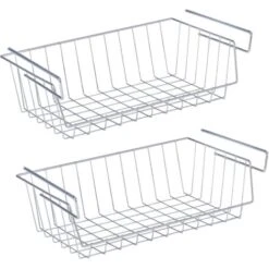 WENKO Panier Suspendu, Rangement Placard Cuisine à Suspendre, Lot De 2, Métal, 45.5x27.5x12.5 Cm, Chromé