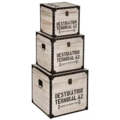 ATMOSPHERA Lot De 3 Malles Carrées Factory 38cm Marron