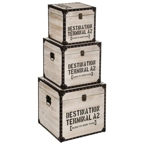 ATMOSPHERA Lot De 3 Malles Carrées Factory 38cm Marron 3 ATMOSPHERA Lot De 3 Malles Carrées Factory 38cm Marron