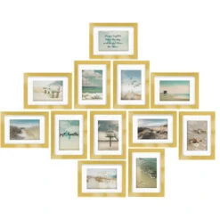 Bomoe Set De 12 Cadres Photos Multi-Vues Océan – Pêle-Mêle Décoration Murale Pour Chambre Salon Bureau Maison - 12 X 13 X 18 Cm Or