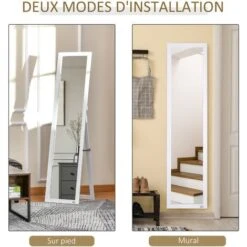 HOMCOM Miroir Sur Pied Et Mural Rectangulaire Dim. 37L X 48l X 152H Cm Blanc -ATMOSPHERA || VIDAXL || Safavieh Soldes 36843088 5