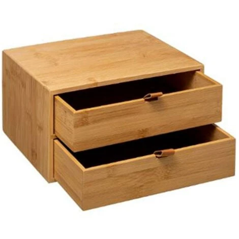 Boîte Déco 2 Tiroirs Bambou 25cm Naturel 4 Boîte Déco 2 Tiroirs Bambou 25cm Naturel – Image 2