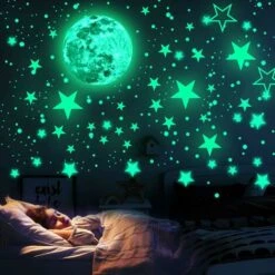 Stickers Étoiles Et Lune, Lumineuses Stickers Étoiles, Phosphorescentes Stickers Muraux, Glow In The Dark Stickers Muraux Pour Enfants Et Décoration Pour Chambre à Coucher