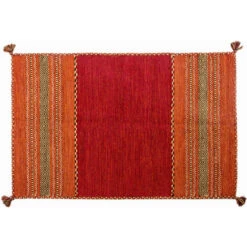 Doge Milano Tapis Moderne Kansas, Style Kilim, 100% Coton, Rouge, 170x120cm