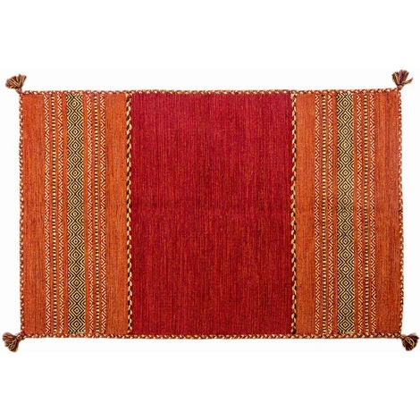Doge Milano Tapis Moderne Kansas, Style Kilim, 100% Coton, Rouge, 170x120cm 3 Doge Milano Tapis Moderne Kansas, Style Kilim, 100% Coton, Rouge, 170x120cm