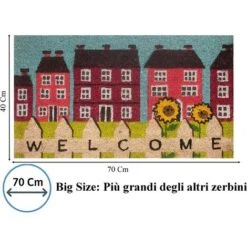 Baroni Home Paillasson Gain De Place Coco, Tapis D'Entrée Avec Revêtement De L'envers En PVC, Peint à La Main, 70X40X2 CM - Maisons Rouges Avec Message Welcome -ATMOSPHERA || VIDAXL || Safavieh Soldes 39176695 2
