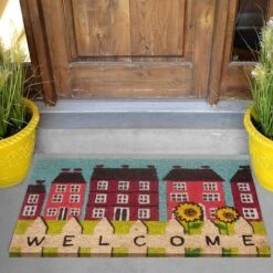 Baroni Home Paillasson Gain De Place Coco, Tapis D'Entrée Avec Revêtement De L'envers En PVC, Peint à La Main, 70X40X2 CM - Maisons Rouges Avec Message Welcome -ATMOSPHERA || VIDAXL || Safavieh Soldes 39176695 4