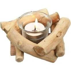 Bougeoir En Bois Naturel En Bois Flotté Avec Support Pour Bougie Et Tasse En Verre,Côtier De Pays Rustique Pour La Décoration De La Maison Fête De Mariage Rustique Anniversaire Decoration