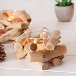 Bougeoir En Bois Naturel En Bois Flotté Avec Support Pour Bougie Et Tasse En Verre,Côtier De Pays Rustique Pour La Décoration De La Maison Fête De Mariage Rustique Anniversaire Decoration -ATMOSPHERA || VIDAXL || Safavieh Soldes 39294629 5