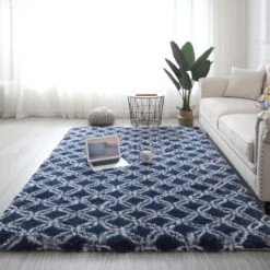 Tapis Salon Shaggy 160 X 230 Cm - Descente De Lit Tapis Poils Longs Pour Salon Chambre Canapé (Gris Foncé Avec Motif)