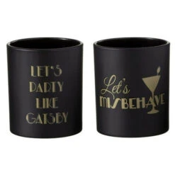 Photophore Verre Noir Mat Imprimé Doré Ysarg