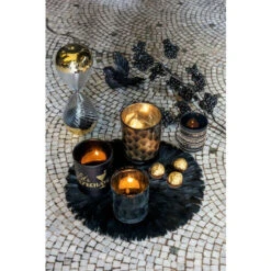 Photophore Verre Noir Mat Imprimé Doré Ysarg -ATMOSPHERA || VIDAXL || Safavieh Soldes 40639840 3